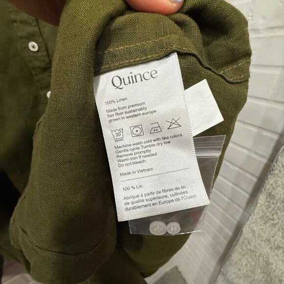 Quince NWT 100% European Linen Long Sleeve Shirt Martini Olive Green Womens Sml - Picture 9 of 13